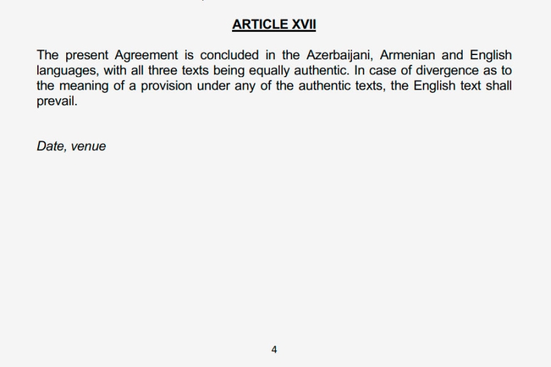 Баку опубликовал проект соглашения с Ереваном