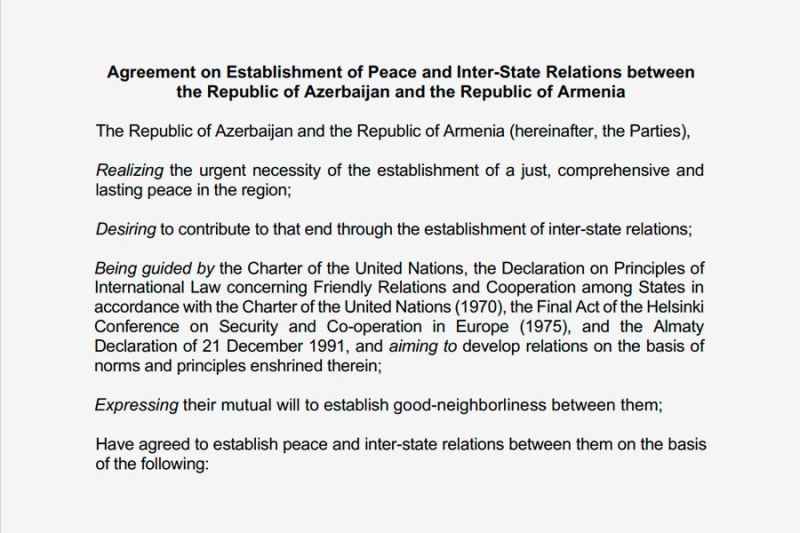 Баку опубликовал проект соглашения с Ереваном