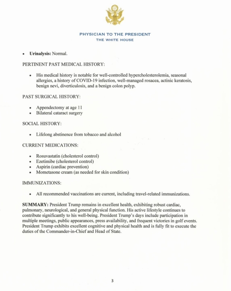 Белый дом раскрыл результаты медосмотра Трампа