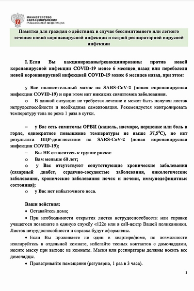 Без симптомов: как Минздрав посоветовал лечить COVID в легкой форме