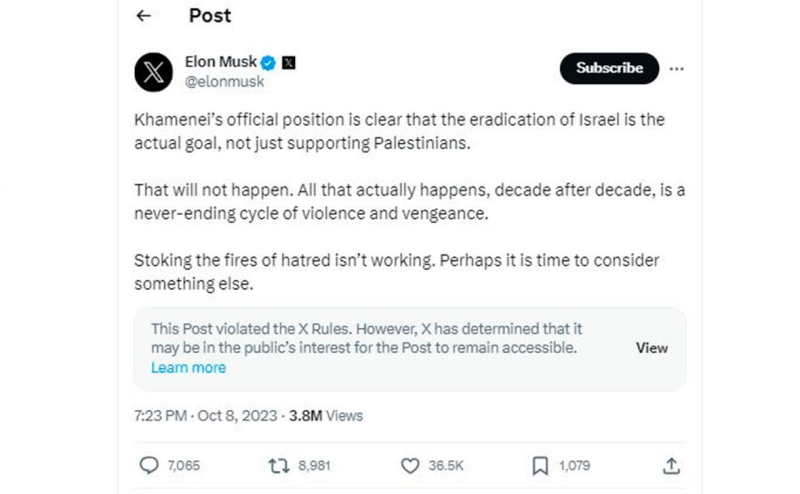 ЕC обвинил Маска в распространении фейков о войне ХАМАС и Израиля