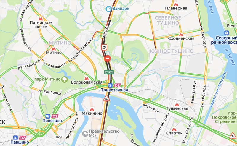 &laquo;Яндекс.Карты&raquo; из-за снегопада окрасили участок МКАДа в черный цвет
