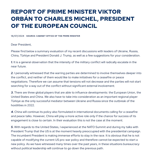 Орбан опубликовал свой доклад Мишелю о «мирном турне»