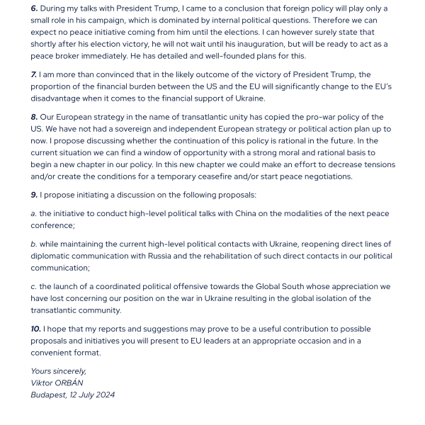 Орбан опубликовал свой доклад Мишелю о «мирном турне»